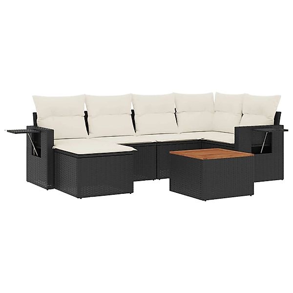 vidaXL 7-Tlg Garten-Sofagarnitur mit Kissen Schwarz Poly Rattan 3256994 günstig online kaufen