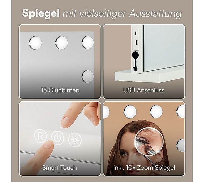 Bellamio Schminktisch Nore mit Spiegel, mit und ohne LED-Beleuchtung (Weiß, günstig online kaufen