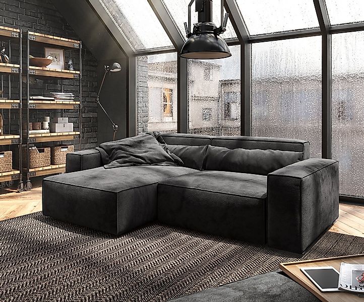 DELIFE Ecksofa Sirpio, Mikrofaser Schwarz 230x155 cm Recamiere variabel mit günstig online kaufen