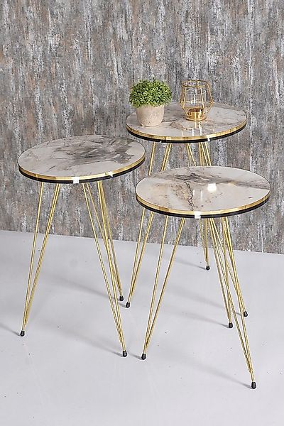 en.casa Couchtisch (3-St), 3er-Nesting-Set, Metallgestell, Ø 34 cm, weißes günstig online kaufen