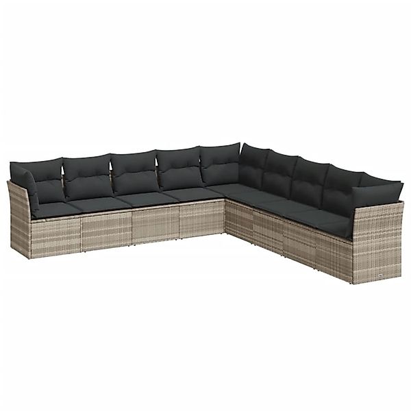 vidaXL 9-Tlg Garten-Sofagarnitur mit Kissen Hellgrau Poly Rattan 3217782 günstig online kaufen