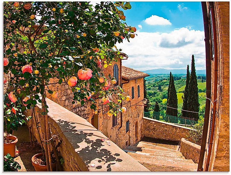 Artland Glasbild "Rosen auf Balkon Toskanalandschaft", Garten, (1 St.), in günstig online kaufen