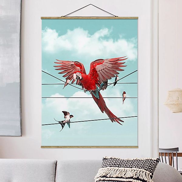 Stoffbild Tiere mit Posterleisten - Hochformat Himmel mit Vögeln günstig online kaufen