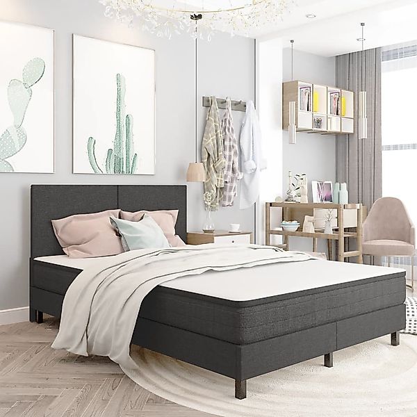 vidaXL Boxspringbett, Boxspring-Bettgestell Grau Stoff 140x200 günstig online kaufen