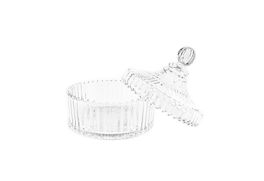 Almina Dekoschale Glasschale mit Deckel Transparent Riffle Design (1 St) günstig online kaufen