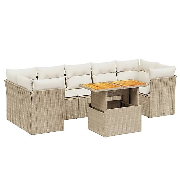 vidaXL 8-Tlg Garten-Sofagarnitur mit Kissen Beige Poly Rattan 3270701 günstig online kaufen