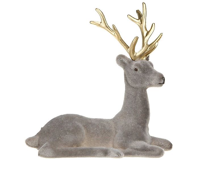 Viana Weihnachtsmann Reh Deko Figur Grau Gold Beflockt Winter Weihnachtssch günstig online kaufen