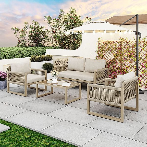 Flieks Gartenlounge-Set, 4 Sitzer Gartenmöbel Sitzgruppe günstig online kaufen