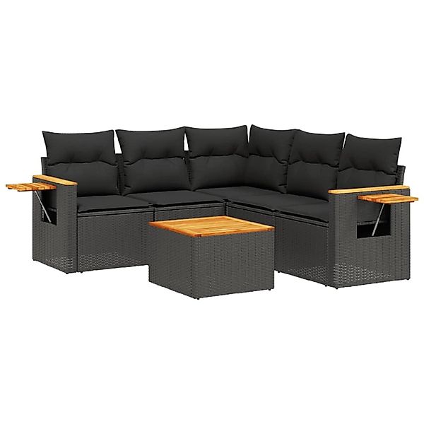 vidaXL 6-Tlg Garten-Sofagarnitur mit Kissen Schwarz Poly Rattan 3259206 günstig online kaufen