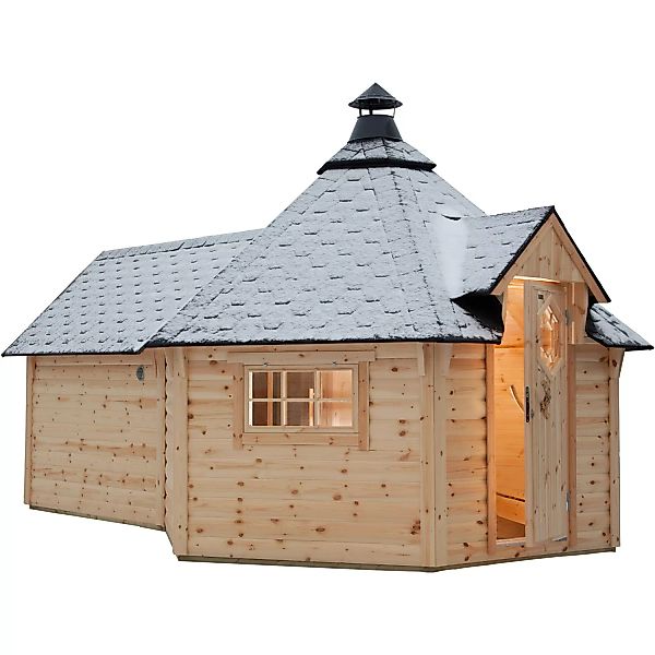 Wolff Finnhaus Grillkota de Luxe mit Sauna-Anbau B x T: 426 cm x 630 cm günstig online kaufen