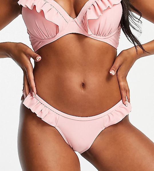Ivory Rose – Größere Brust – Bikinihose in Zartrosa mit Rüschen günstig online kaufen