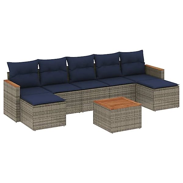 vidaXL 8-Tlg Gartensofa-Set mit Kissen Grau Polyrattan 3226243 günstig online kaufen