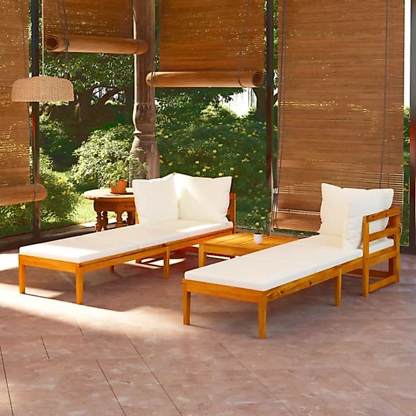 Vidaxl 3-tlg. Garten-lounge-set Mit Cremeweißen Kissen Massivholz Akazie günstig online kaufen