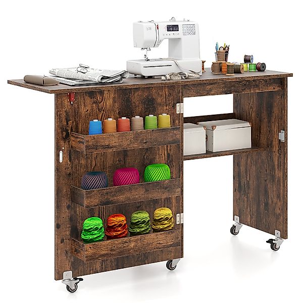 COSTWAY Schreibtisch, Nähtisch klappbar, Nähschrank mit günstig online kaufen