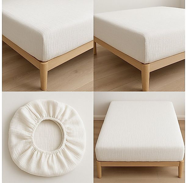 Sandiik Spannbettlaken Premium Musselin Spannbettlacken mit Gummizug in Wei günstig online kaufen