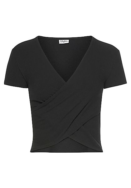 Buffalo Kurzarmshirt mit Wickeloptik und V-Ausschnitt, T-Shirt, figurbetont günstig online kaufen