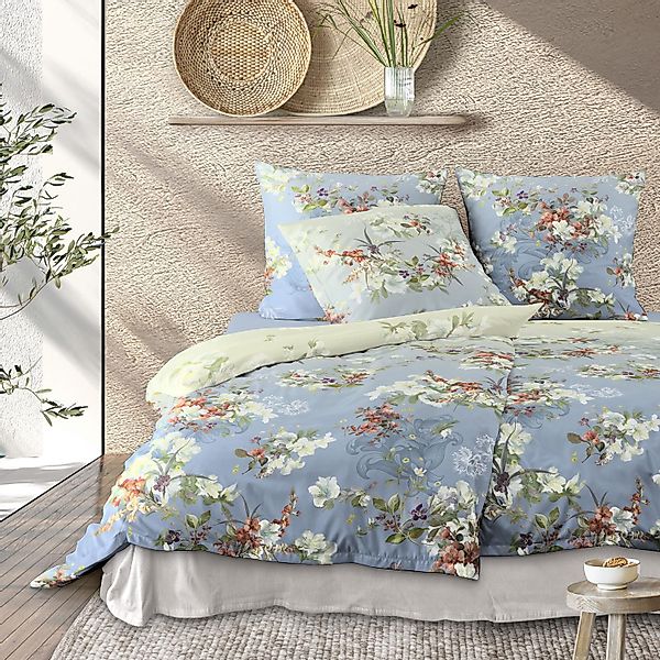 Irisette Mako Satin Bettwäsche Wave 8522-20 blau Blumen 135x200 günstig online kaufen