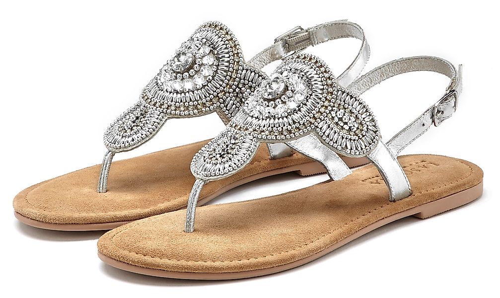 LASCANA Zehentrenner Sandale, Pantolette in Glitzer-Optik günstig online kaufen