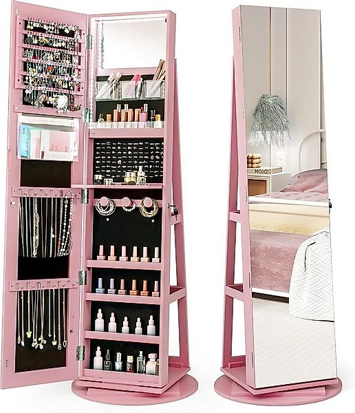 COSTWAY Schmuckschrank mit Ganzkörperspiegel & LED stehend, drehbar, abschl günstig online kaufen
