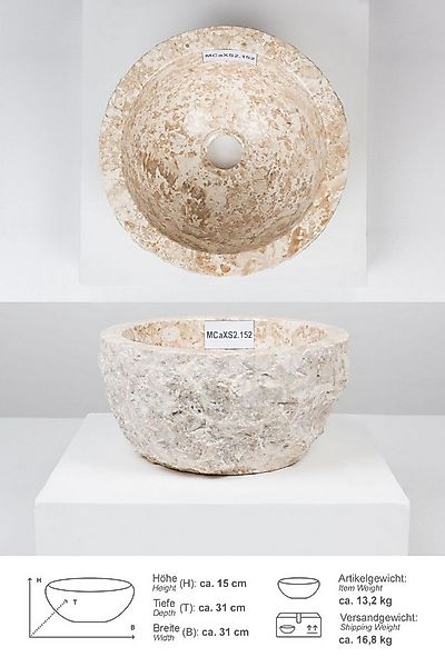 wohnfreuden Aufsatzwaschbecken Erosi Marmor Waschbecken 30 cm creme (Kein S günstig online kaufen
