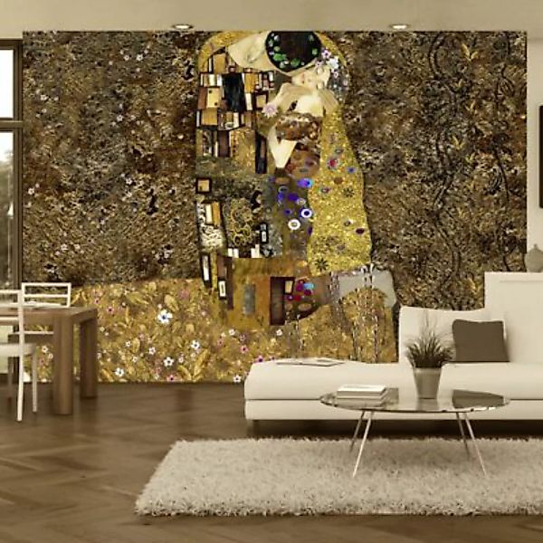 artgeist Fototapete Klimt inspiration - Golden Kiss mehrfarbig Gr. 250 x 17 günstig online kaufen