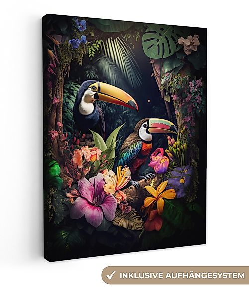 OneMillionCanvasses® Leinwandbild Tukan - Blumen - günstig online kaufen