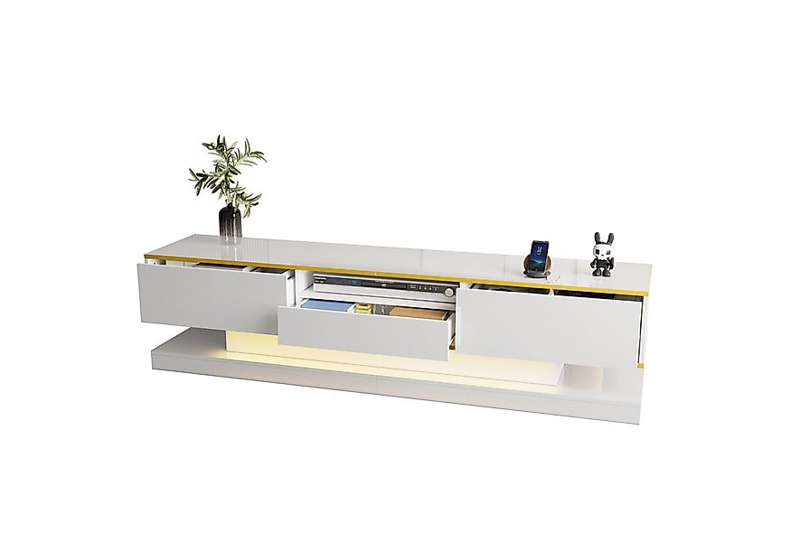 MODFU Lowboard Luxus Design mit goldenen Dekorstreifen (Wohnzimmermöbel, Fe günstig online kaufen