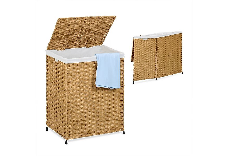relaxdays Wäschekorb Rattan Optik 90 l, braun günstig online kaufen