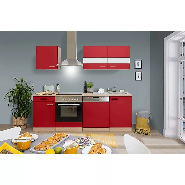 Respekta Küchenzeile KB220ESRC 220 cm Rot-Eiche Sägerau Nachbildung günstig online kaufen