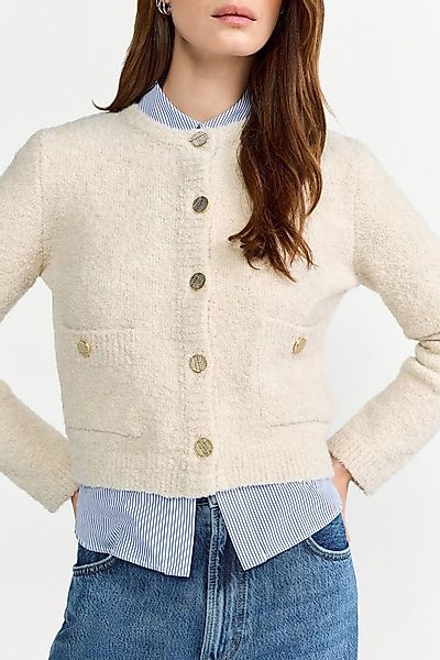 RICHROYAL Cardigan Boucle, gerader Form, Schmuckknöpfe, Rundhals günstig online kaufen