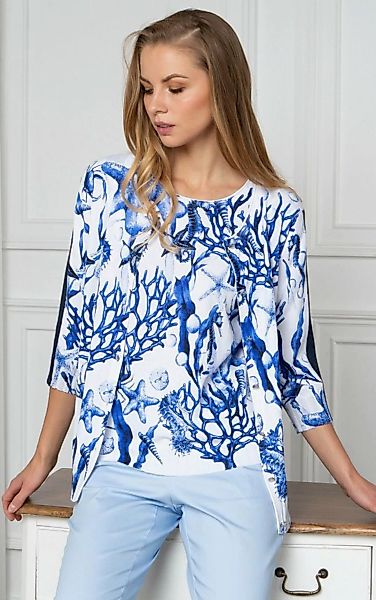 Passioni Cardigan Sommer-Twin-Set mit blauem Korallen-Print günstig online kaufen