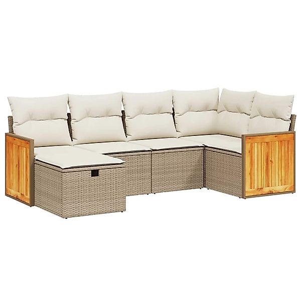 vidaXL 6-Tlg Garten-Sofagarnitur mit Kissen Beige Poly Rattan 3265734 günstig online kaufen