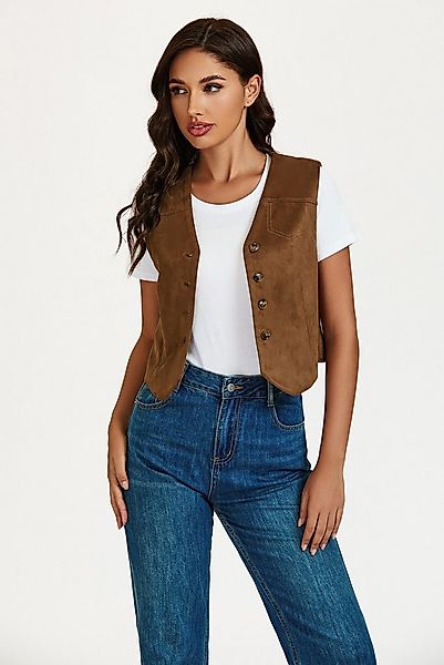 FS Collection Lederimitatweste Damen Lederimitatweste in Camel mit Knopfver günstig online kaufen