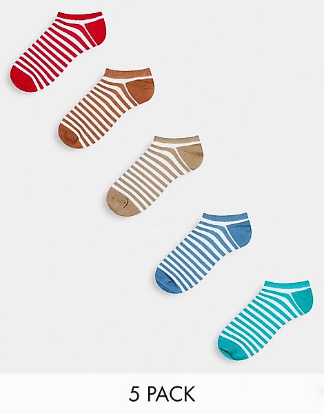 ASOS DESIGN – Sneaker-Socken mit Blockstreifen im 5er-Pack-Weiß günstig online kaufen