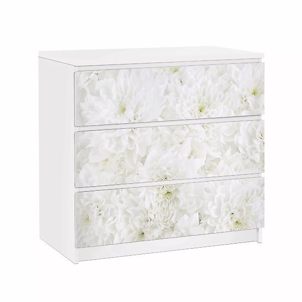 Möbelfolie für IKEA Malm Kommode 3 Schubladen Dahlien Blumenmeer weiß günstig online kaufen