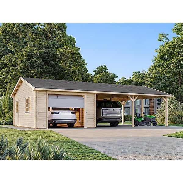 Palmako Garage Roger mit Sektionaltor 953 x 550 cm Lackiert Dunkelgrau-Weiß günstig online kaufen