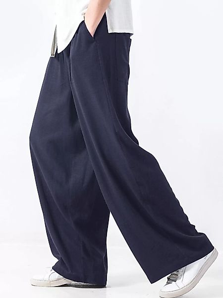 Mens Cotton Solid Baggy Elastic Waist Lässige Hose mit weitem Bein günstig online kaufen