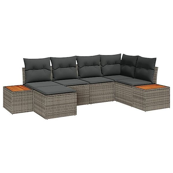 vidaXL Loungesofa 6-teiliges Garten-Sofaset mit Kissen Grau Poly Rattan, 6 günstig online kaufen