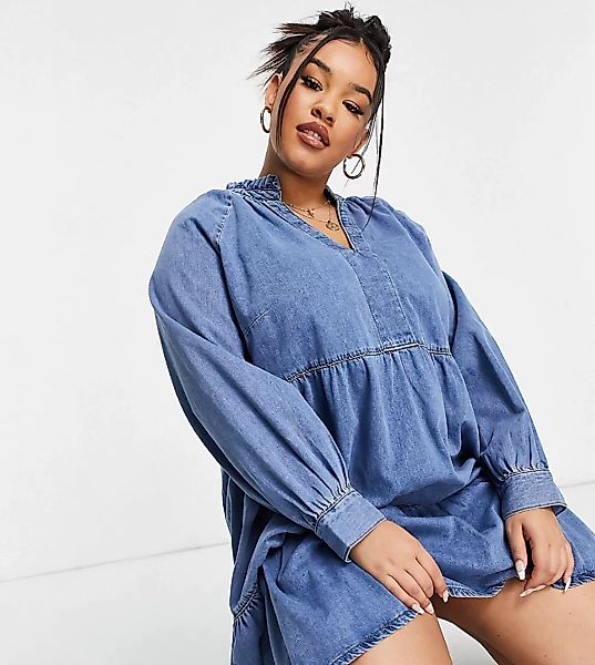 New Look Curve – Denim-Hängerkleid in Blau günstig online kaufen