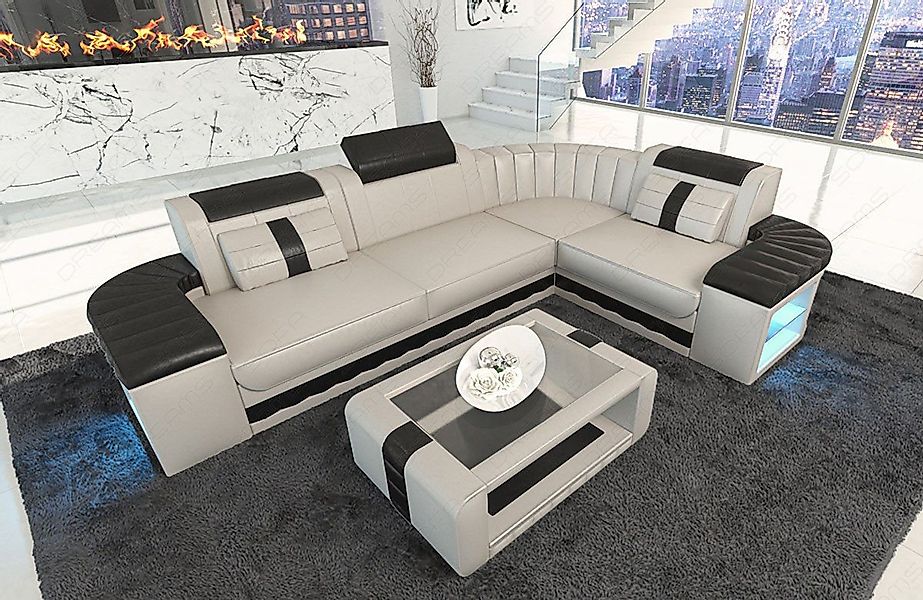Sofa Dreams Ecksofa Bergamo L Form Mini Leder, Couch mit Eckelement, LED-Be günstig online kaufen