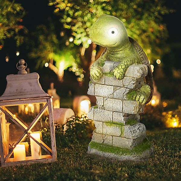 OUTSUNNY Schildkröten-Skulptur mit LED Solarleuchte 36,5 cm Gartenfigur für günstig online kaufen