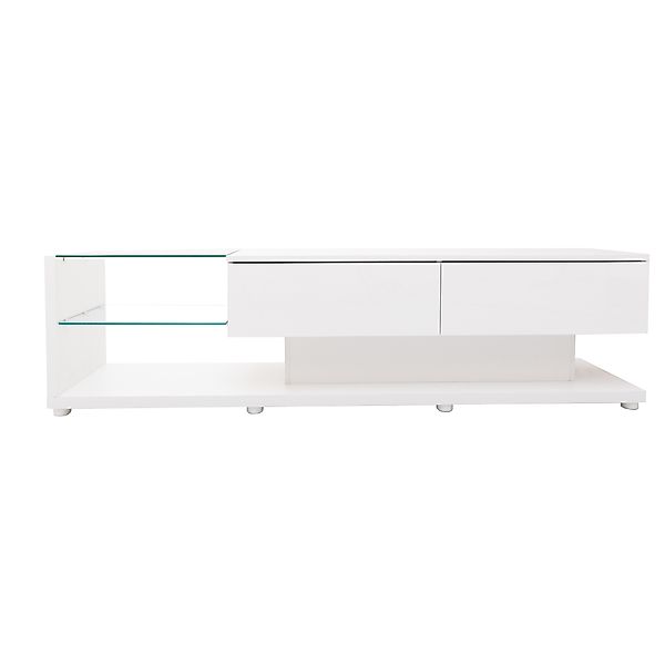 TV Schrank Weiss 170 cm mit LED-Beleuchtung und Glasregalen Modernes Design günstig online kaufen