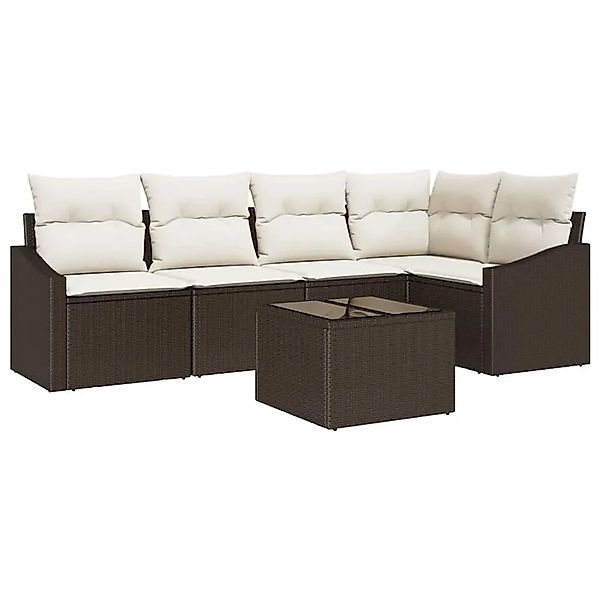 vidaXL Sofa Set mit Kissen 6-Tlg Braun und Creme Poly-Rattan 3355397 günstig online kaufen