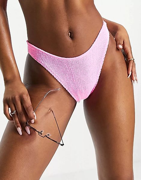 ASOS DESIGN – Mix and Match – Bikini-Hüfthose in Rosa mit Knitterstruktur u günstig online kaufen