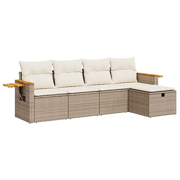 vidaXL 5-Tlg Garten-Sofagarnitur mit Kissen Beige Poly Rattan 3325957 günstig online kaufen