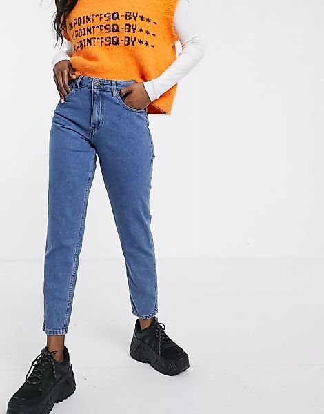 Noisy May – Knöchellange Mom-Jeans mit abgesetzten Ziernähten-Blau günstig online kaufen