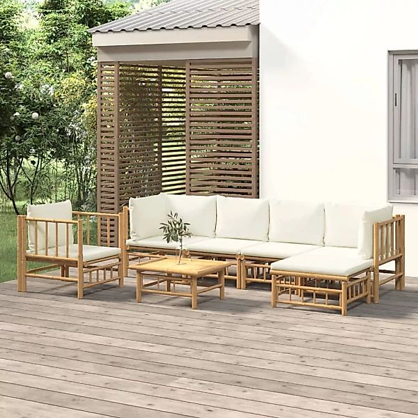 Vidaxl 7-tlg. Garten-lounge-set Mit Cremeweißen Kissen Bambus günstig online kaufen