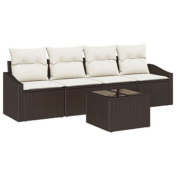 vidaXL Loungesofa 5-teilige Garten-Essgruppe mit Kissen Braun Poly Rattan, günstig online kaufen
