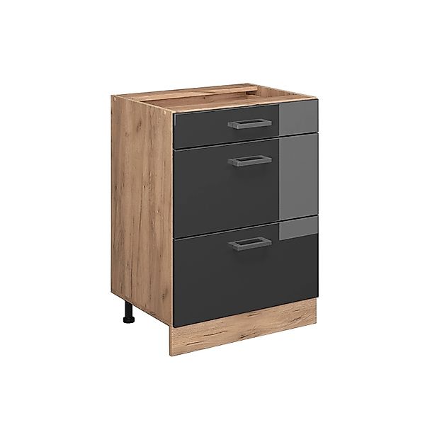 Vicco Küchenunterschrank R-Line Anthrazit Hochglanz/Goldkraft Eiche 60 cm m günstig online kaufen