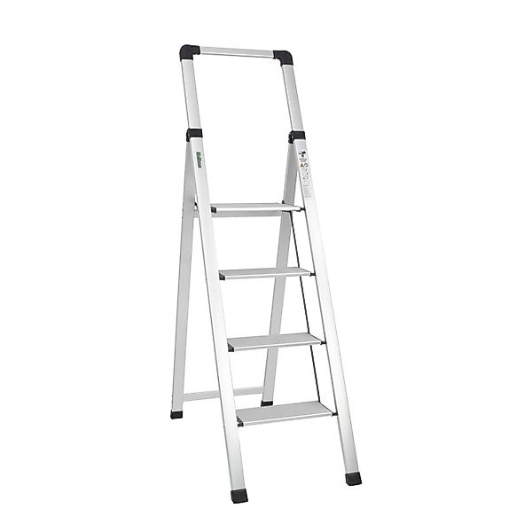 TRUTZHOLM Alu Trittleiter 4 Stufig Klappbar mit Handlauf 150kg Silber günstig online kaufen